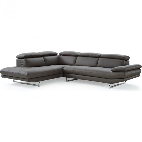 Pandora Sectional Sofa with Chaise on Left in Dark Grey Top Grain Italian Leather on Stainless Legs